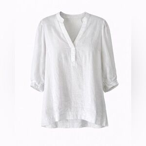 Lilly Pulitzer 100% Linen White Popover Blouse Preppy Coastal Size 6